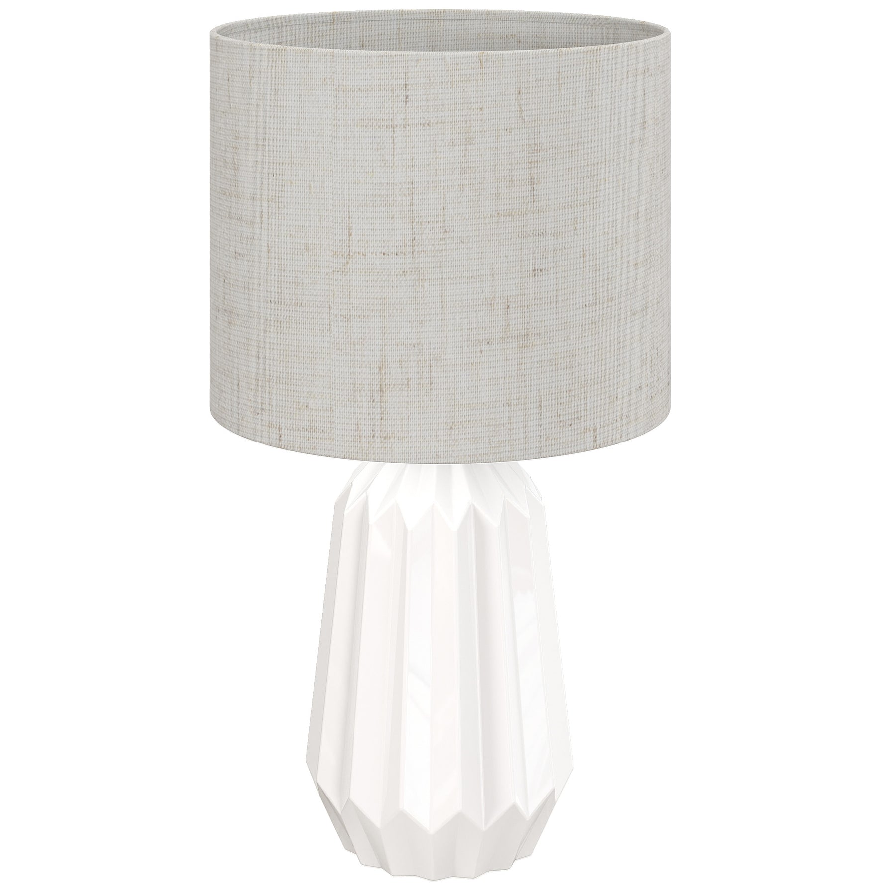 Lampe de Table avec Base en Céramique et Abat-Jour en Lin, Lampe de Chevet avec Interrupteur, Culot E27, Blanc et Beige