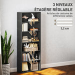 Bibliothèque étagère de rangement 6 niveaux avec étagères réglables pour salon, chambre, bureau, 60x24x158,5cm, noir