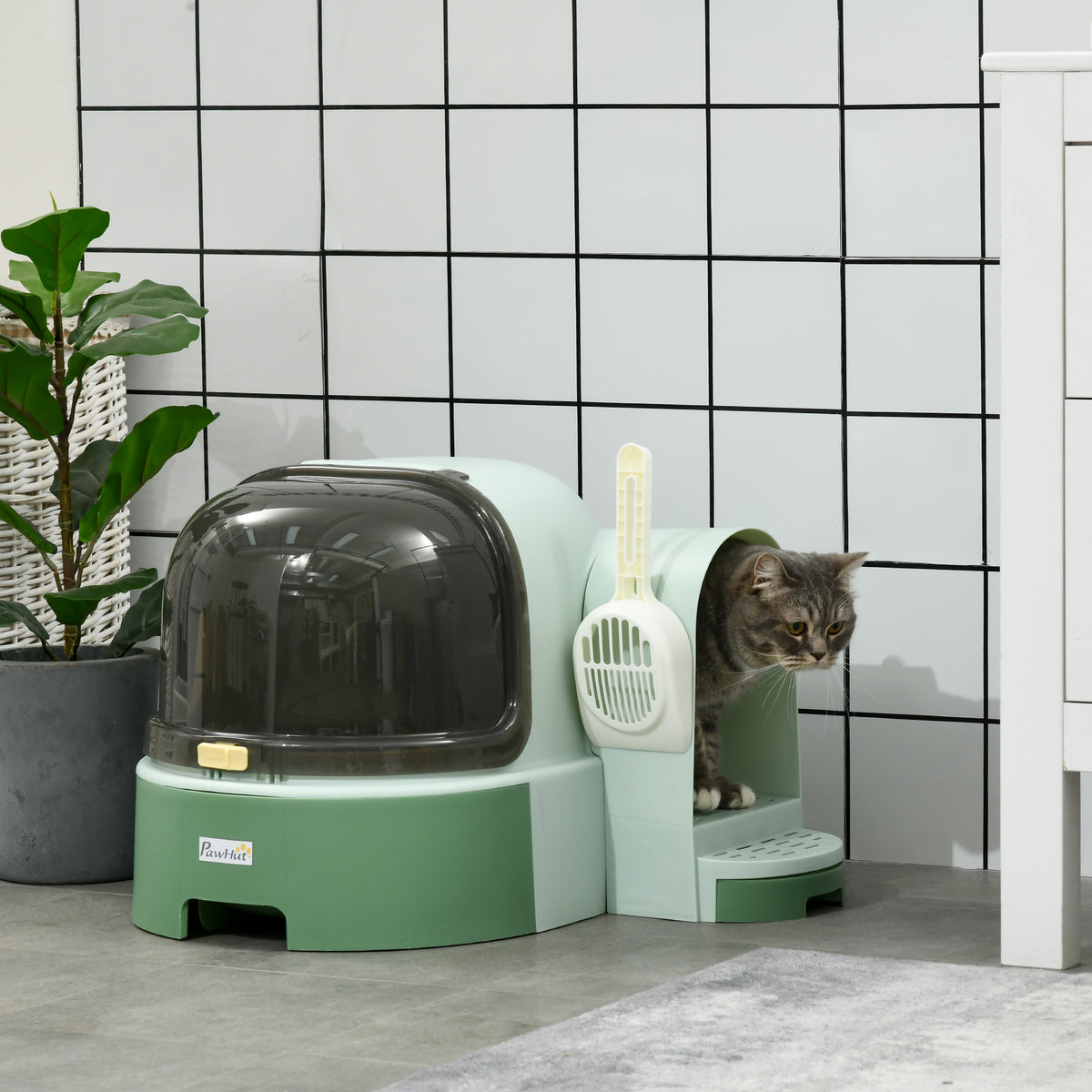 Maison de toilette, bac à litière fermé pour chat Compartiment Inférieur Amovible pour un Nettoyage Facile Pelle inclus