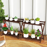 Lot de 2 support plantes intérieur 2 niveaux étagères à plants avec support arrière 73 x 36 x 64 cm marron