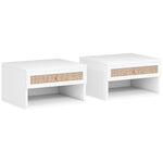 Lot de 2 tables de chevet murales tiroir coulissant, niche, plateau - en bois dim. 40L x 34l x 23H cm