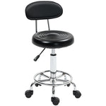 Tabouret à roulettes, tabouret de massage avec hauteur réglable 70-86 cm et dossier, pivotant 360°, noir