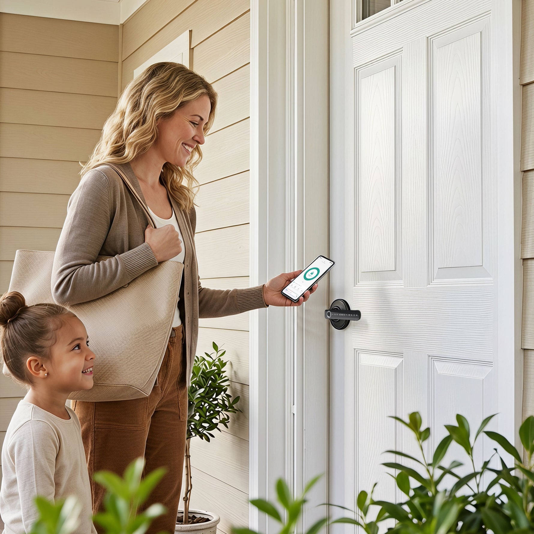 Serrure de Porte Intelligente, 5 Accès par Empreinte, Code, Carte NFC, Application Tuya/Smart Life et Clé, Noir