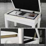 Banc de piano, banc de clavier réglable en hauteur en bois massif, compartiment de rangement, 55 x 33 x 48-58 cm blanc