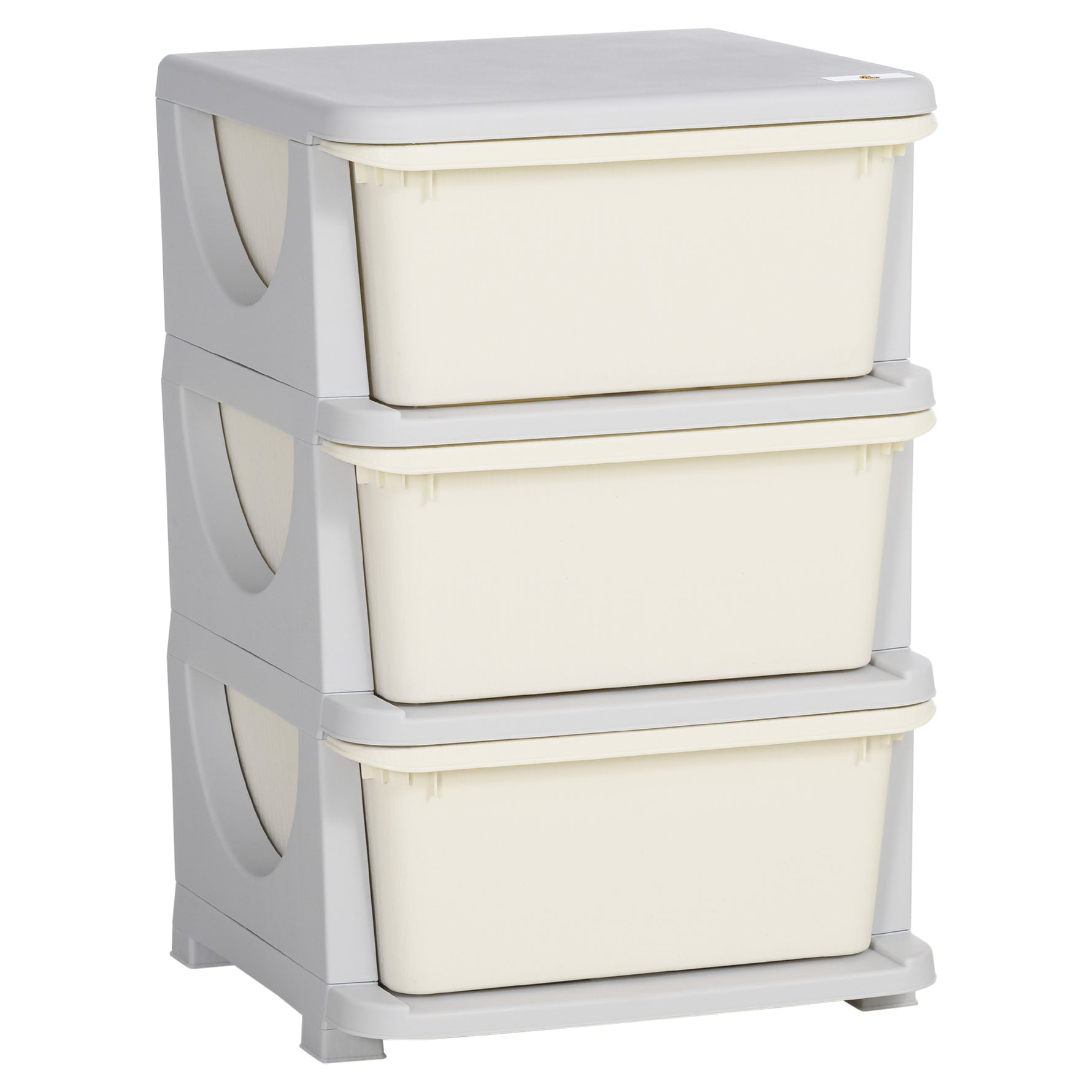 Organisateur de jouets pour enfants avec tiroirs à 3 niveaux, boîtes de rangement en plastique, 37 x 37 x 56,5 cm, crème