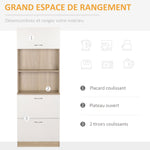 Buffet de cuisine armoire de cuisine multi-rangements 2 tiroirs 1 placard + grand plateau 60 x 38 x 168 cm MDF blanc