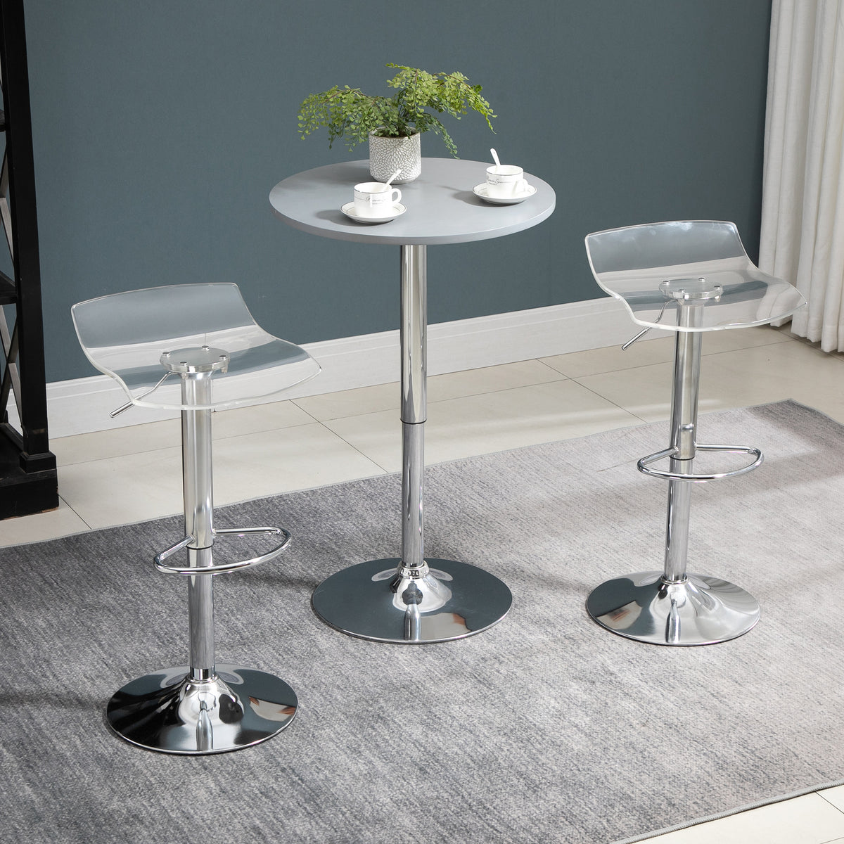 Lot de 2 tabourets de bar design contemporain assise acrylique et piètement métal - pivotant 360° - hauteur réglable avec repose-pieds - transparent