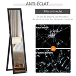 Miroir sur Pied et Mural Rectangulaire, Miroir de Sol Pleine Longueur pour Dressing, Chambre, Salon, 37 x 37 x 154 cm, Noir