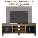 Ensemble Buffet Bibliothèque et Meuble TV Industriel 2 Passe-Fils Multi-rangement Aspect Bois veinage Portes métal Noir