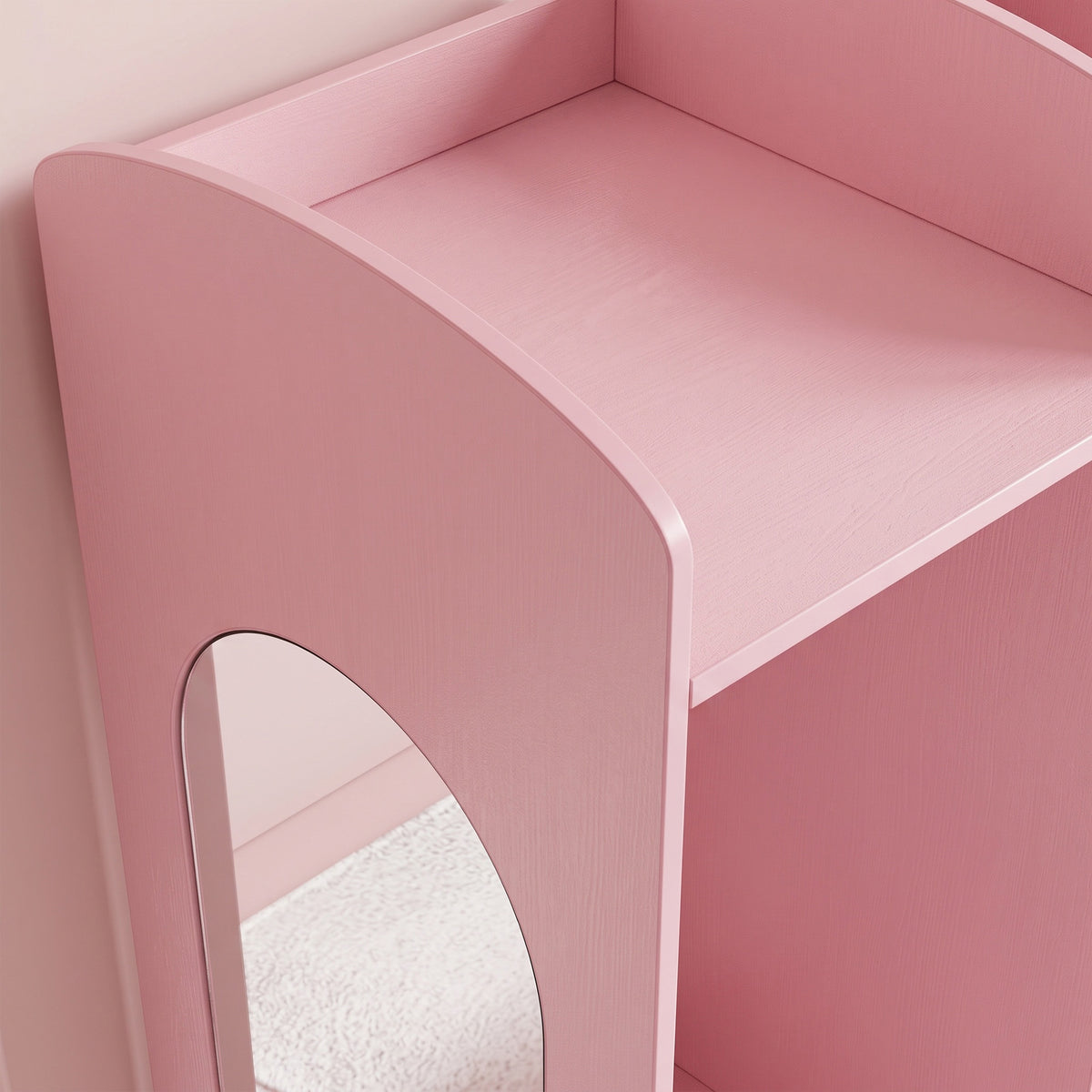 Coiffeuse pour Enfants avec Tabouret et Miroir Lumineux à 2 Couleurs en Acrylique, Coiffeuse Bureau Fille 3-8 Ans, Rose