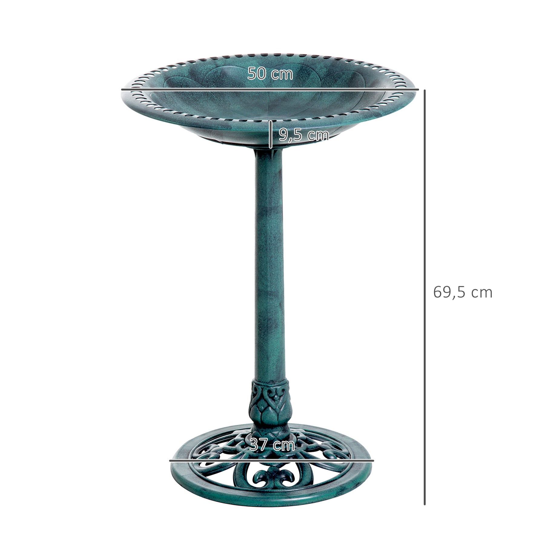 Bain d'oiseaux plateau de diamètre 50cm abreuvoir oiseaux extérieur sur pied hauteur 69,5 cm érugineux