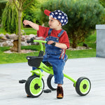 Tricycle enfants avec sonnette et panier selle réglable avec dossier - pour enfant de 2 à 5 ans vert