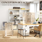 Paravent interieur en bois 3 panneaux 120 x 170 cm, pliable et portable, motif de feuille, design amovible, bois naturel
