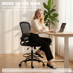 Chaise de bureau en maille, chaise d'ordinateur avec accoudoirs rabattables, hauteur réglable, repose-pieds, noir
