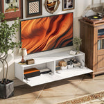Meuble TV suspendu pour téléviseur jusqu'à 45 55 65 pouces avec 2 placards à portes, 140 x 33 x 29,8 cm, blanc