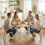 Tavolo da pranzo pieghevole, tavolo da cucina rotondo Ø 80 cm per 4 persone con 2 ribalte, gambe in acciaio, legno naturale