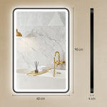 Miroir salle de bain avec éclairage 90 x 60 cm, miroir LED mural, anti-buée, 3 couleurs lumière, dimmable, noir