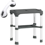 Tabouret de Douche Hauteur Ajustable avec Étagère Intégrée et Barre d'Appui à Ventouse pour Seniors et Handicapés, Gris