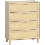 Commode 4 tiroirs cannage en rotin dim. 80L x 40l x 103H cm MDF Aspect Bois Clair