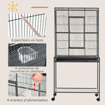 Gabbia per uccelli portatile con 4 mangiatoie e 4 posatoi, pratica, 81 x 48 x 162,5 cm, nero e grigio
