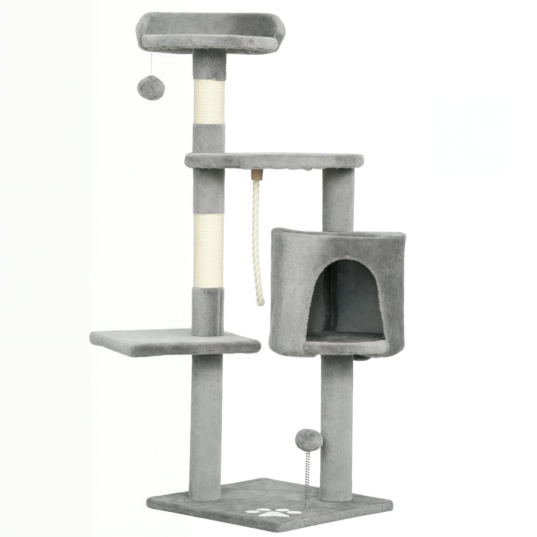 Arbre à chats multi-équipements griffoirs grattoirs plateformes niche corde jouets 40 x 40 x 114 cm gris