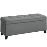 Banc de rangement 112L banquette bout de lit en tissu de lin, siège capitonné, 120 x 40 x 48 cm, gris foncé
