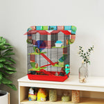 Cage pour hamster souris petit animaux rongeur avec tunnel mangeoire roue jouet 47 x 30 x 59 cm rouge