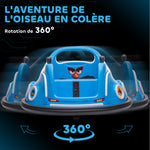 Voiture auto-tamponneuse électrique enfant 12V sous licence Angry Bird, voiture tournante 360°, 73 x 73 x 44 cm, bleu