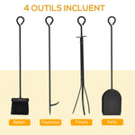 Porte bûches - Range bûches Serviteur de cheminée Arbre - Multi Accessoires étagère 46L x 29l x 70H cm Acier Noir-3