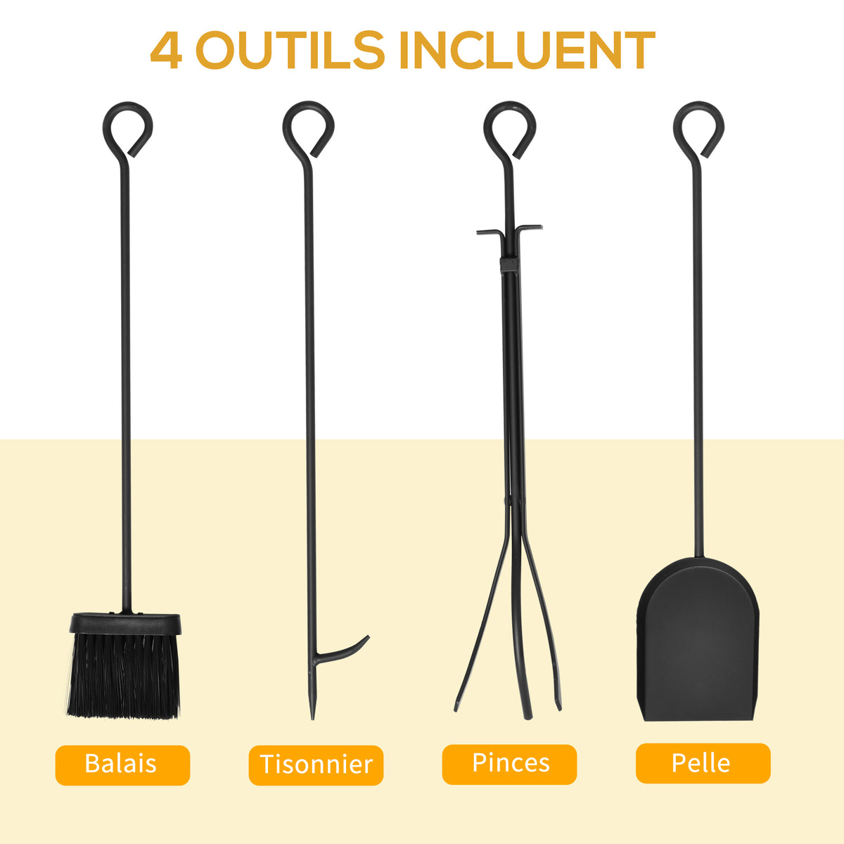 Porte bûches - Range bûches Serviteur de cheminée Arbre - Multi Accessoires étagère 46L x 29l x 70H cm Acier Noir-3