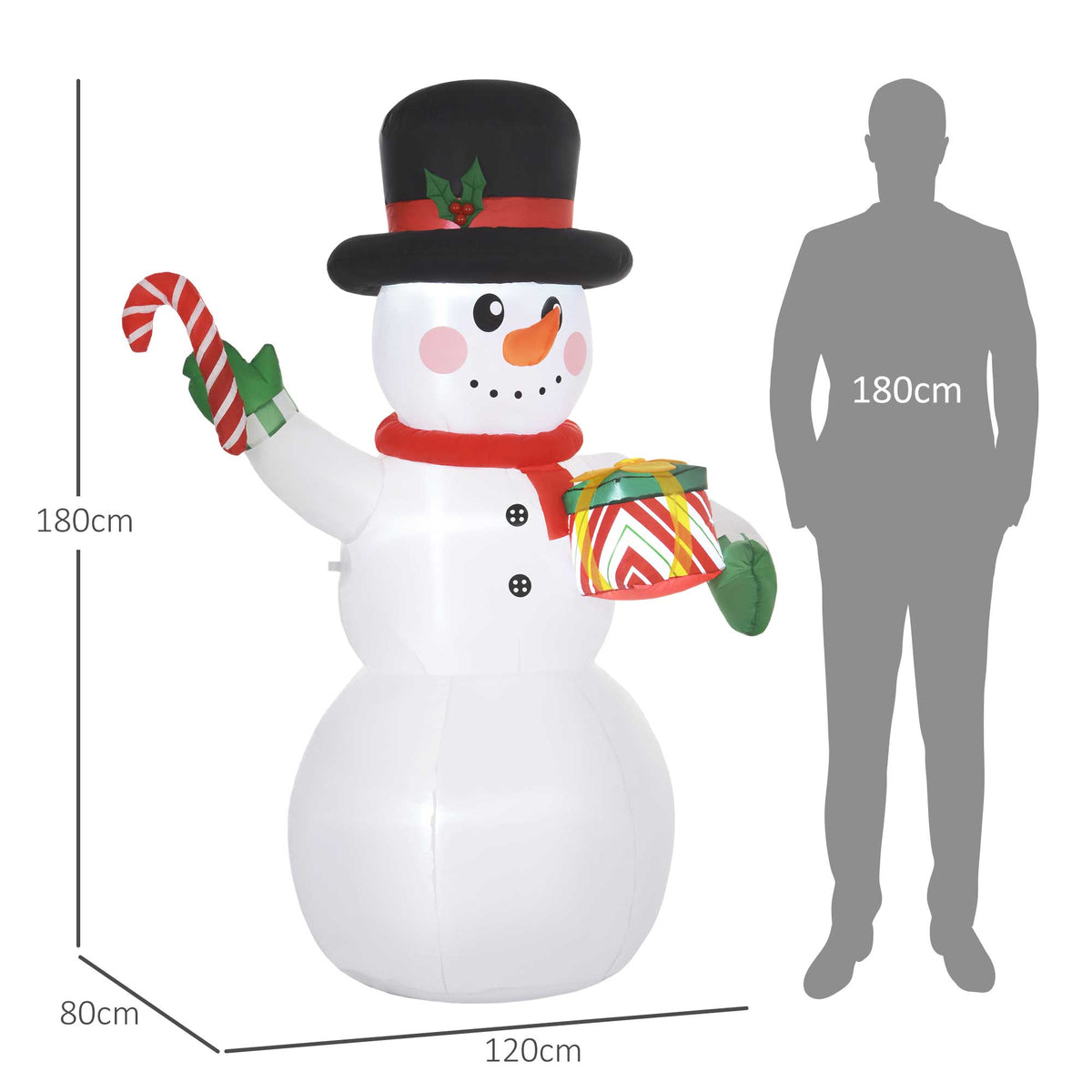 Bonhomme de neige gonflable de Noël de 180 cm avec lumières LED, matériel fixation et souffleur, intérieur et extérieur