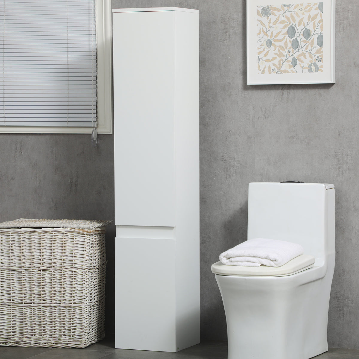Meuble colonne rangement salle de bain 2 placards 3 étagères réglables style contemporain 30 x 28 x 152,5 cm blanc