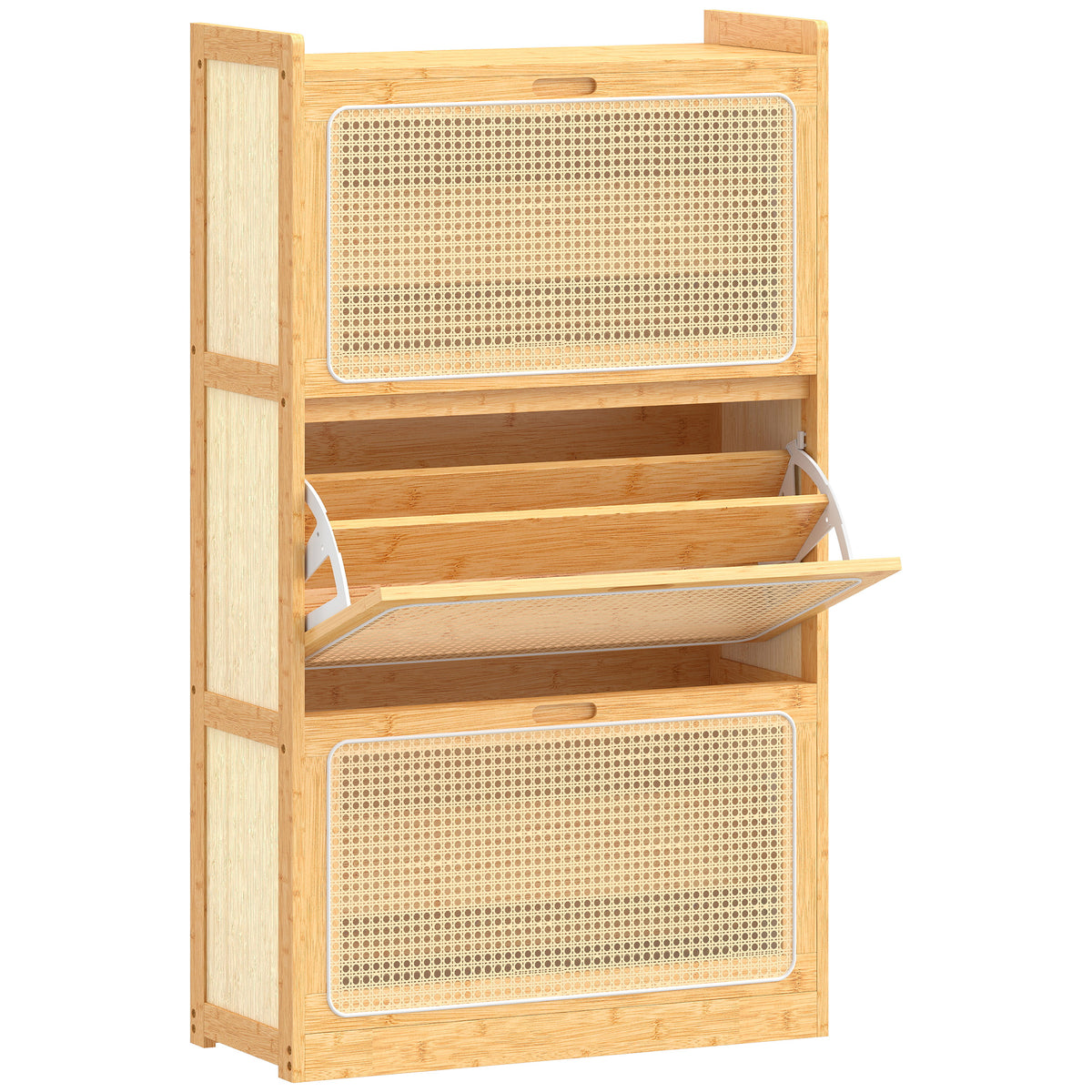 Meuble à chaussures 14 paires, armoire à chaussures 3 tiroirs rabattables, étagères réglables 69x29x119,8cm bois naturel