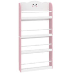 Bibliothèque pour enfant, rangement livre enfant 4 niveaux en thème barbe à papa, 60x12x108cm, rose