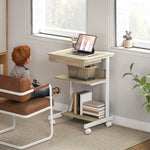 Bureau d'ordinateur sur roues, bureau avec rangement 56 x 51 cm avec tiroir, compartiment et support CPU, chêne