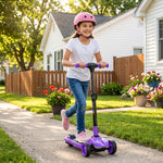 Electric scooter for children aged 6 to 10, foldable 3 wheels, zero-start, maximum speed 8 km/h 64x29x83cm purple
