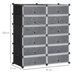 Armoire meuble à chaussures modulable 94L x 37l x 108H cm 12 cubes rectangulaires capacité 24 paires de chaussures