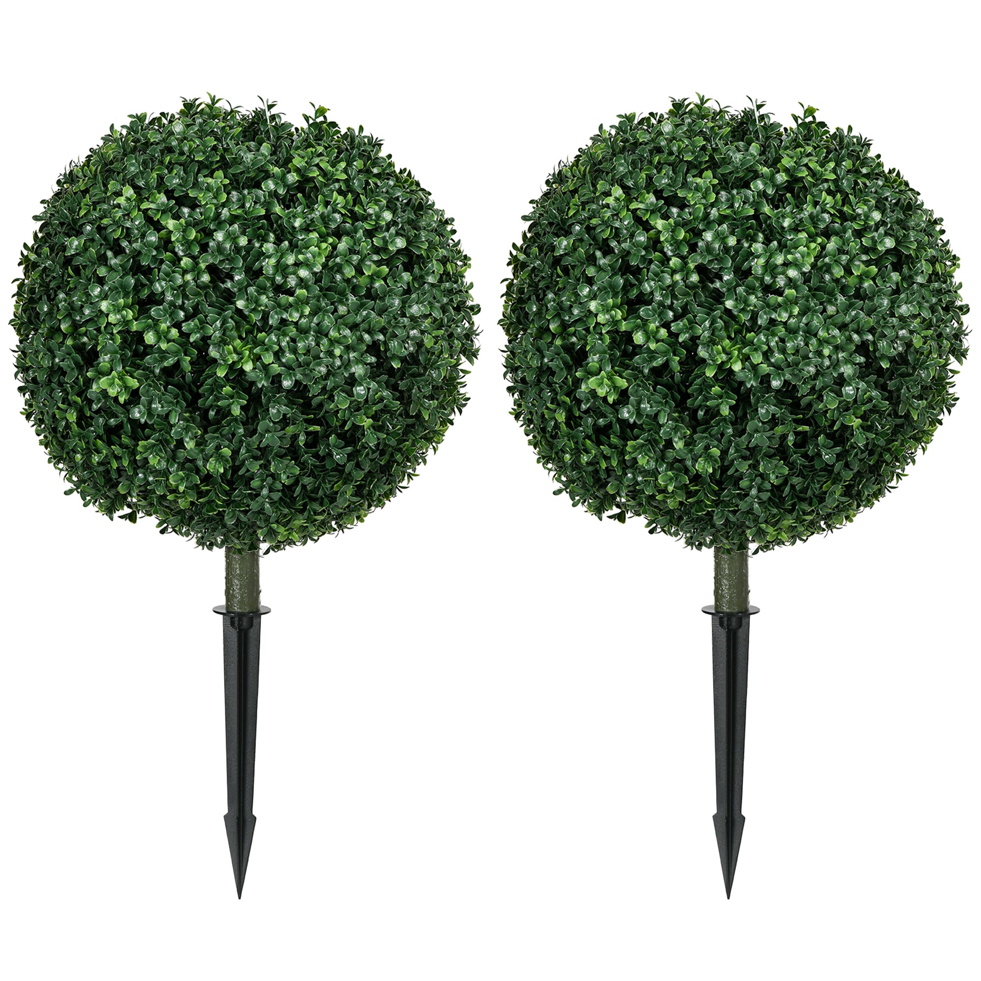 Lot de 2 Plantes Artificielles 70 cm, Boules de Buis, 440 Feuilles, Piquets, Résistant aux UV, Facile à Nettoyer, Vert