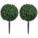 Lot de 2 Plantes Artificielles 70 cm, Boules de Buis, 440 Feuilles, Piquets, Résistant aux UV, Facile à Nettoyer, Vert