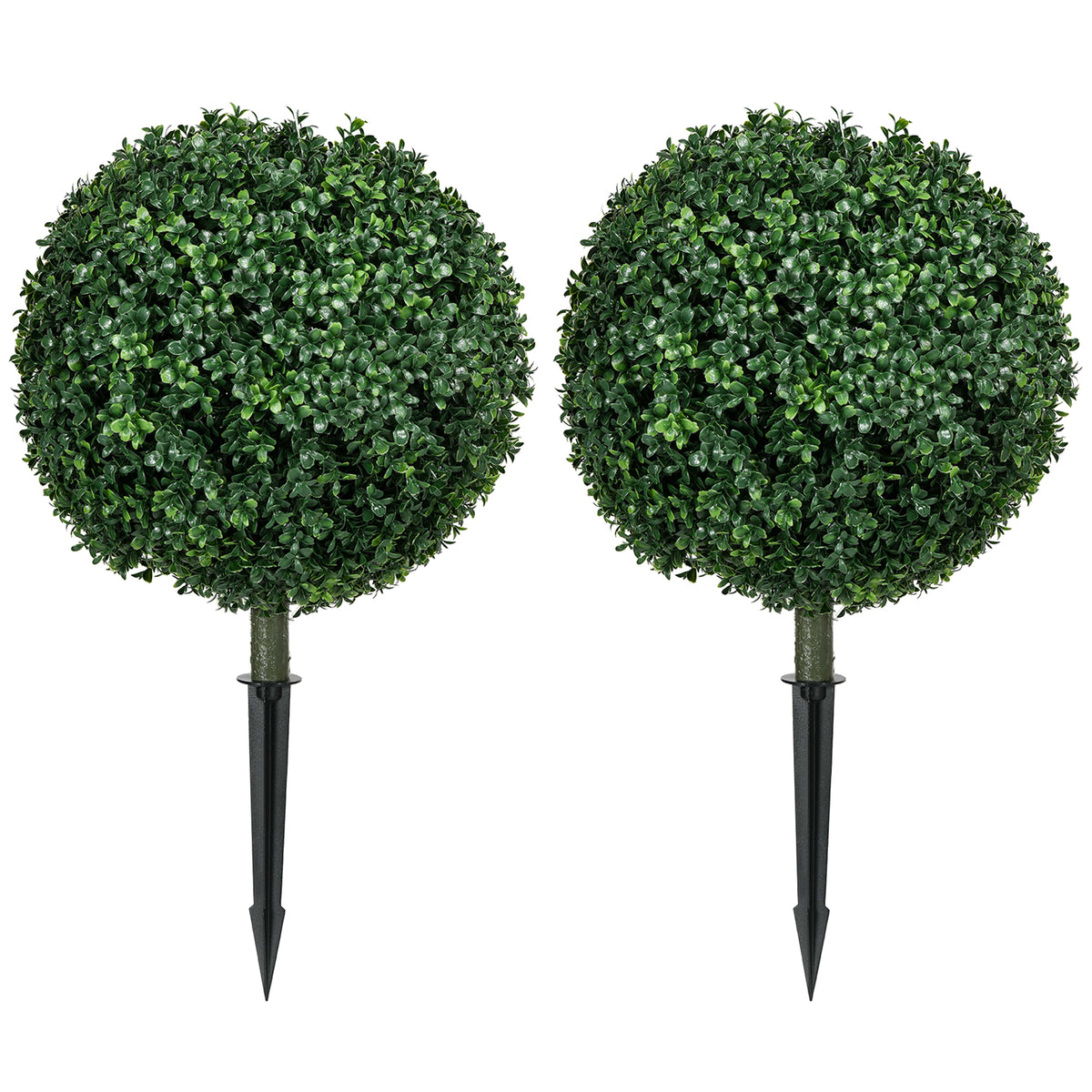 Lot de 2 Plantes Artificielles 70 cm, Boules de Buis, 440 Feuilles, Piquets, Résistant aux UV, Facile à Nettoyer, Vert