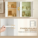Armoire murale de salle de bain, meuble de rangement suspendu avec 2 portes persiennes et étagère réglable, blanc