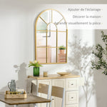 Miroir mural en métal cadre doré en forme de voûtée – 70 x 50 cm – décoration pour entrée ,chambre à coucher, salon