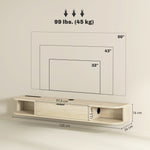 Meuble TV suspendu, meuble télé pour téléviseur jusqu'à 50 pouces, tiroir rabattable 2 étagères 120x24x16cm bois naturel