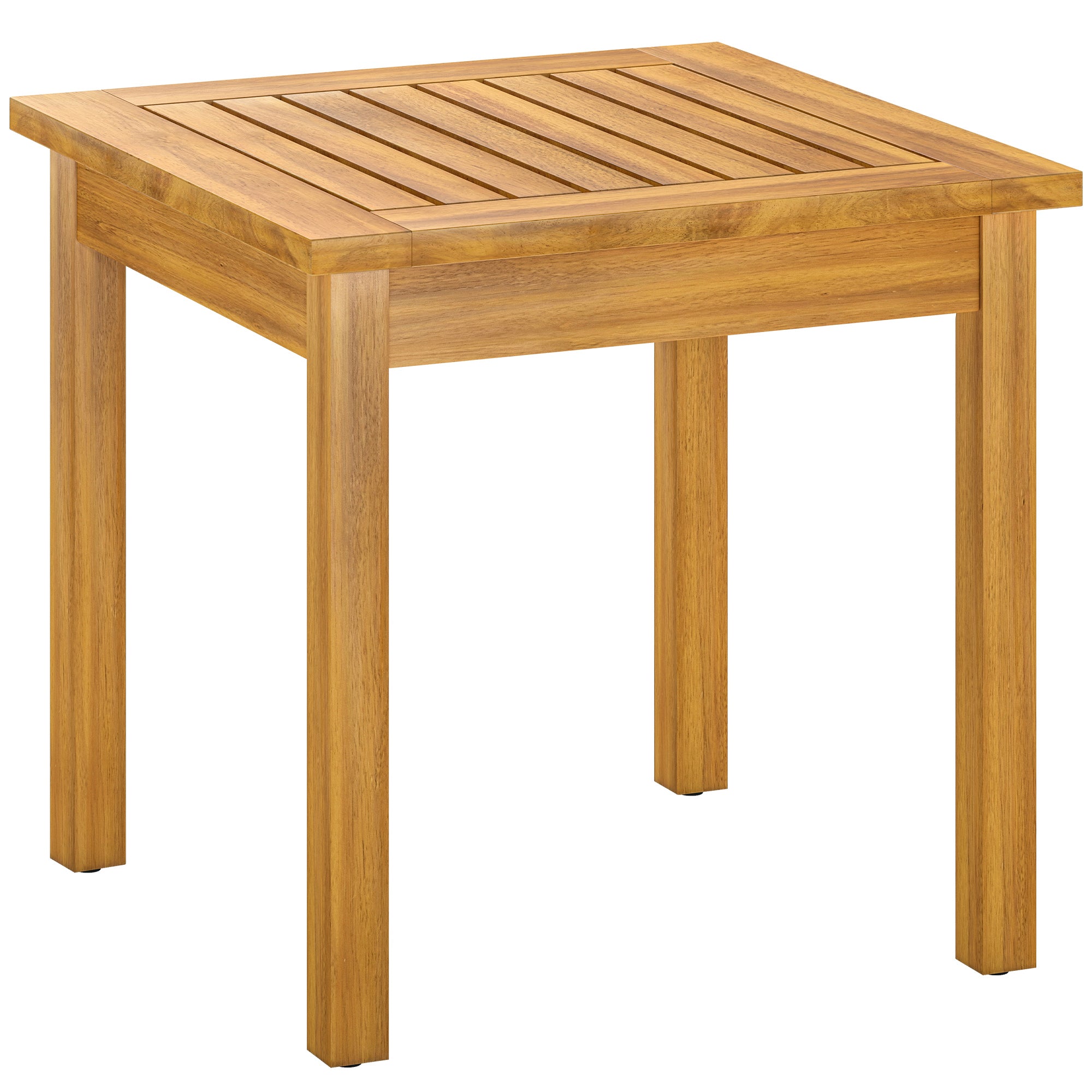 Vierkante tuinkoffietafel van massief acaciahout, met lattenblad, verstelbare poten, 48x48x46cm, naturel