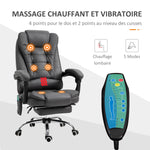 Fauteuil de bureau massant chauffant hauteur réglable dossier inclinable repose-pied + coussin lombaires intégrés