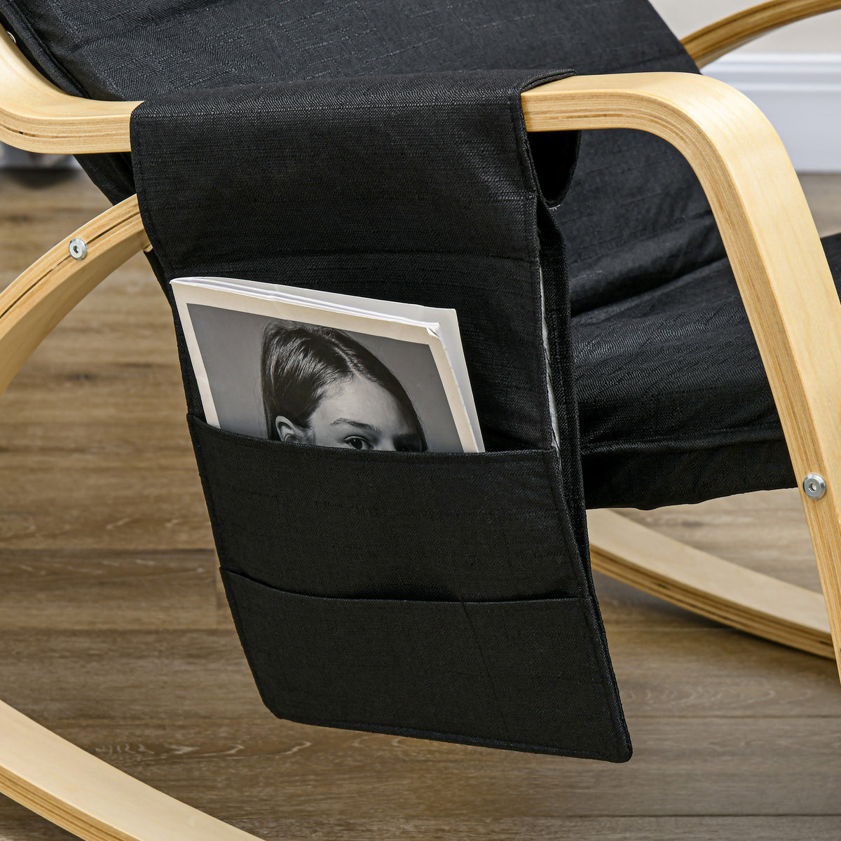 Fauteuil relax à bascule fauteuil allaitement avec repose-pieds réglable, poche latérale et appui-tête, noir