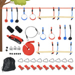 Percorso a ostacoli ninja per bambini, 30 accessori e borsa per il trasporto, 10 m di slackline blu nero rosso