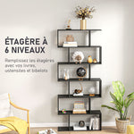 Bibliothèque étagère Zig zag Design Contemporain 80L x 23l x 192H cm 6 Niveaux Noir