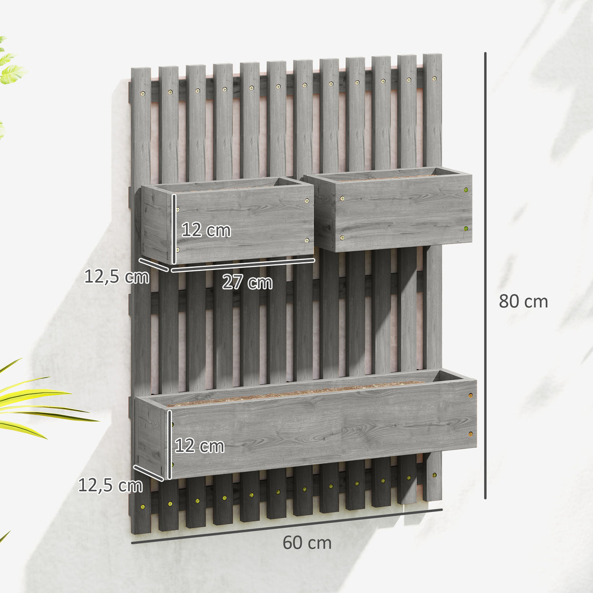 Jardinière murale potager avec 3 bacs en bois massif amovibles, tissu non tissé, 60 x 16 x 80 cm gris-2