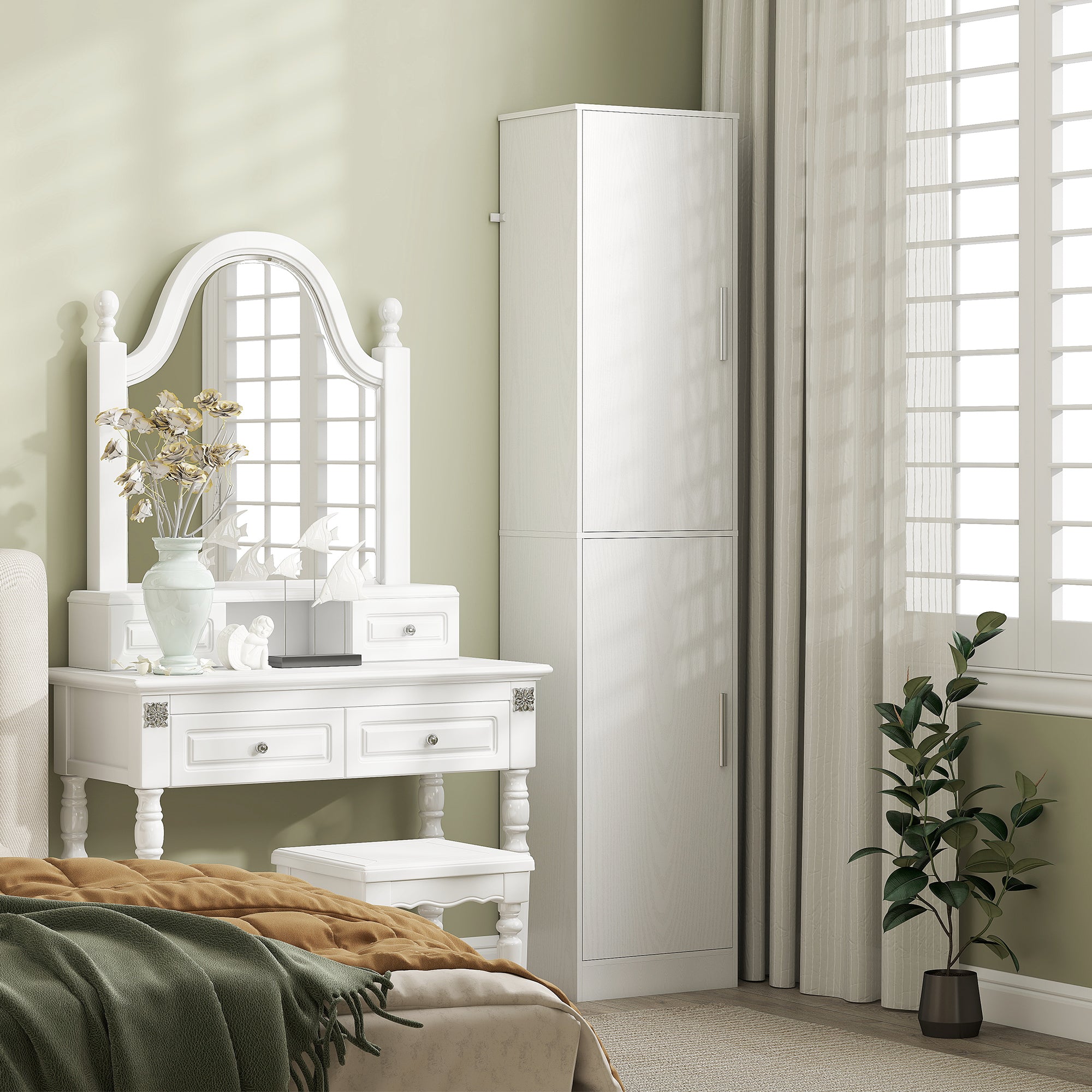 Meuble de salle de bain colonne avec 2 portes et 4 étagères réglables, 40 x 35 x 180 cm, blanc